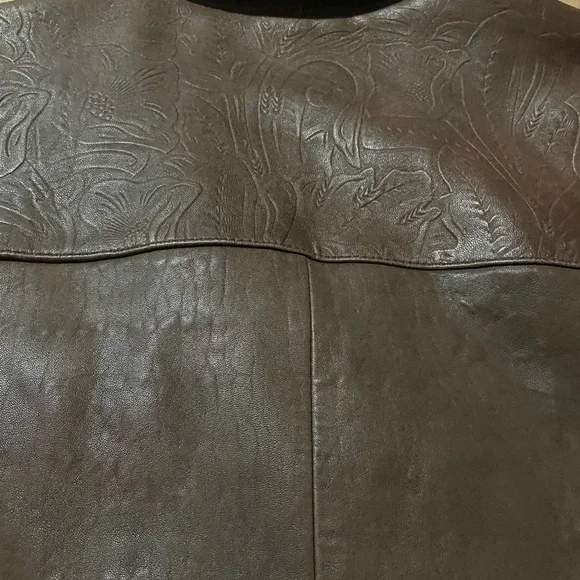 Cabela’s Brown Leather Jacket with Textured Details Sz L - Picture 9 of 12